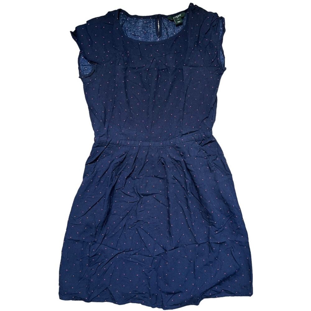 J. Crew blue pink dots short sleeve dress pockets size 2